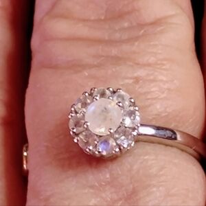 RAINBOW MOONSTONE, STERLING RING. SIZE 5-9 ADJ. RING WAS MADE FOR EVERYONE.